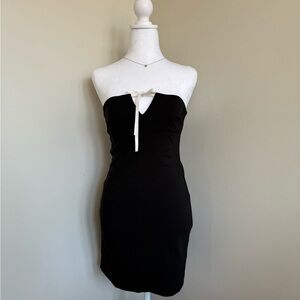 Zara Black Strapless Mini Dress with Cream Bow